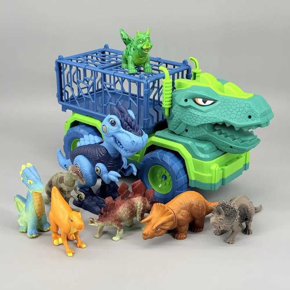 Large Dinosaur Truck Hauler Vehicle With Dinosaurs Dinos Trex Triceratops